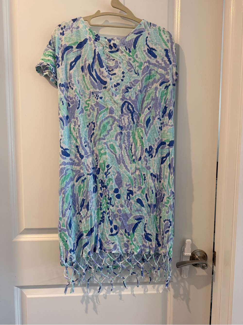 Lilly Pulitzer Blue, Green & Purple Printed Swim Coverup with Fringe